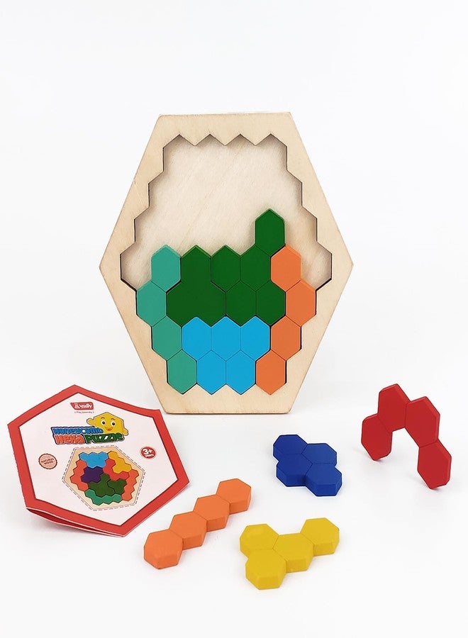 Wudly® Wooden Honeycomb Puzzle Board for Kids | Montessori Shape Matching Toy | Tangram Brain Storming Toy for Kids & Adults | Educational Wooden Puzzle for Toddlers - Image 1